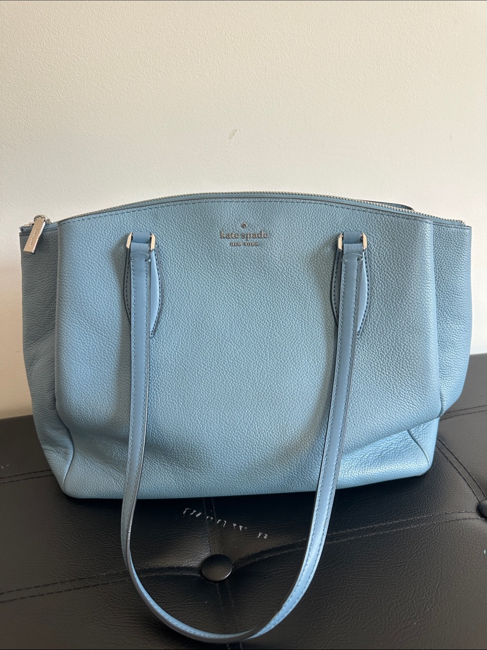 kate spade baby blue pebbled leather tote
